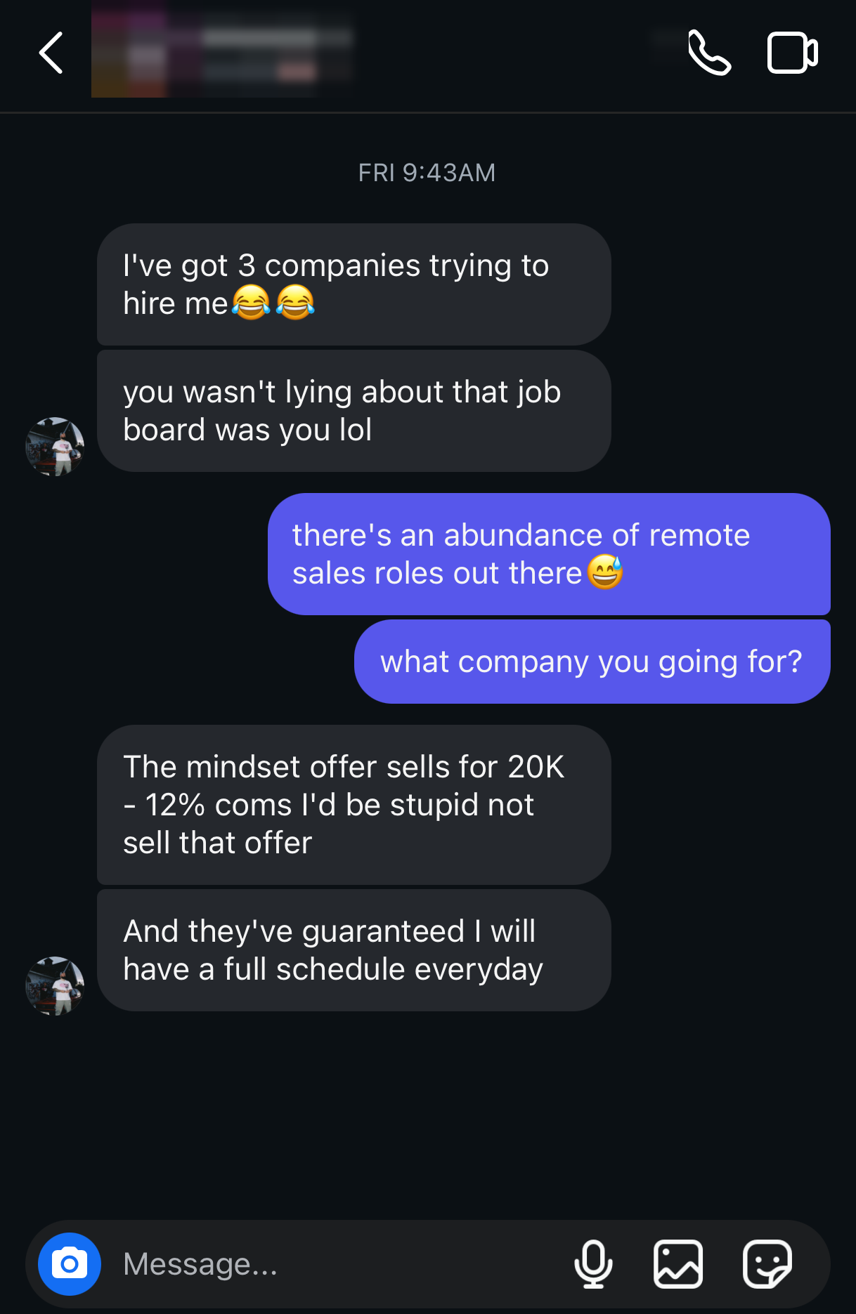 Instagram DM: member has three companies trying to hire him after using the job board